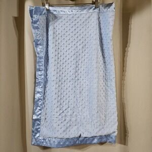 Just One Year by Carter's Blue Satin Trim Minky Dot Velour Crib Blanket 30x40